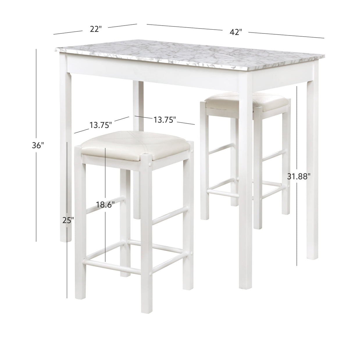 Lance Tavern Set Black With Faux Marble Top