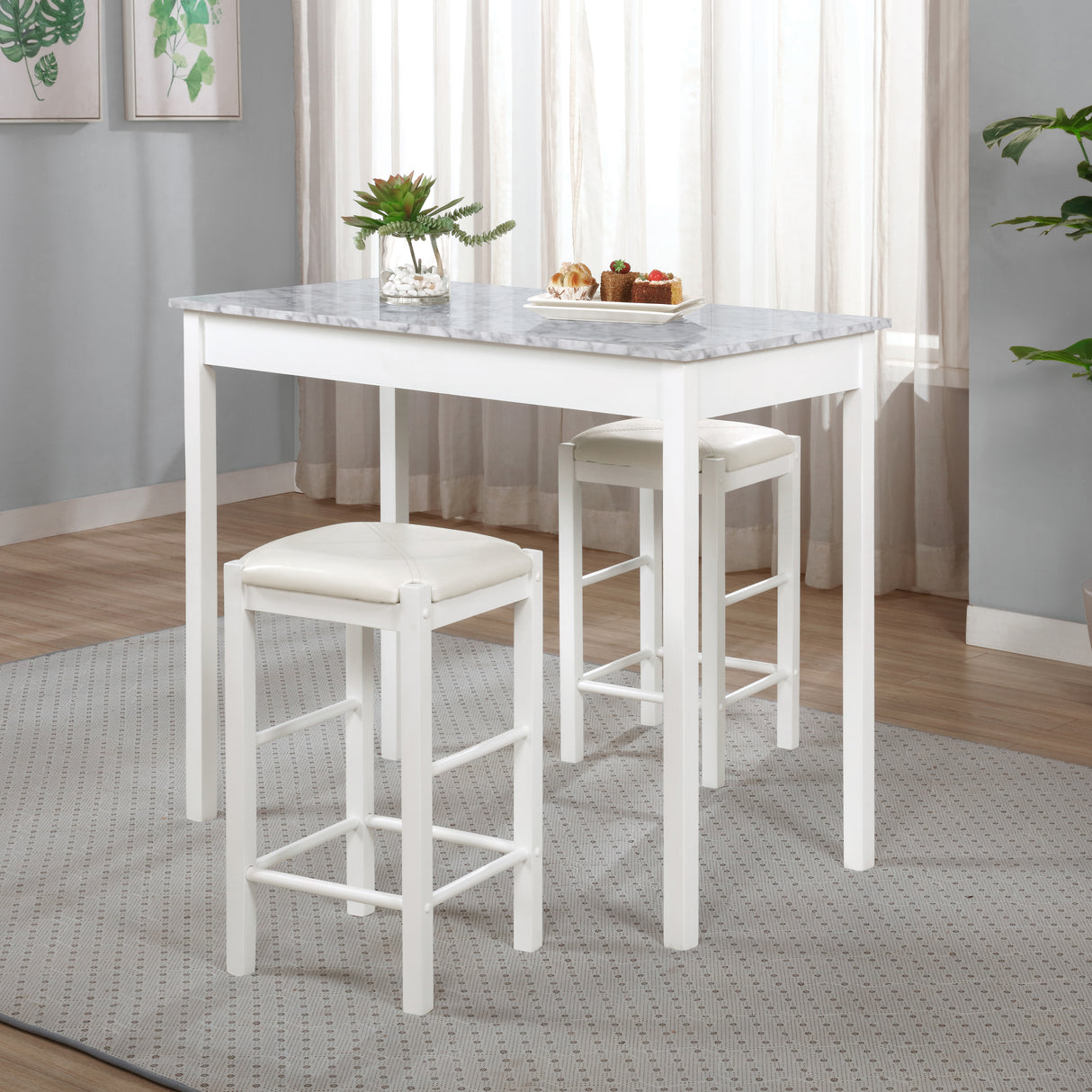 Lance Tavern Set Black With Faux Marble Top