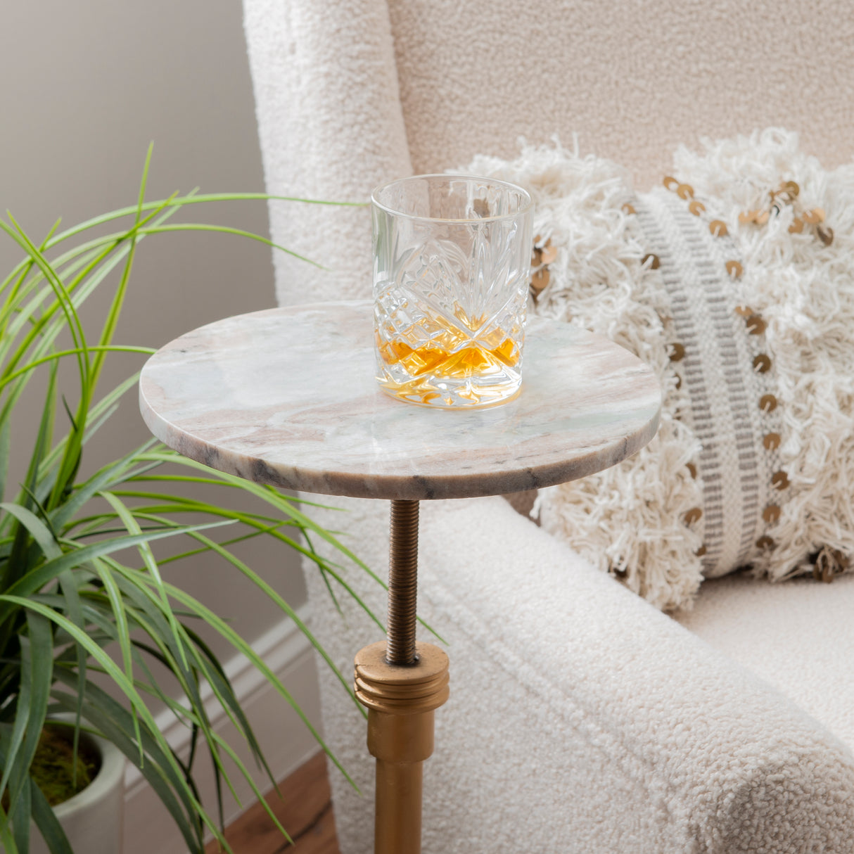 Averi Sandy Marble Gold Adjustable Drink Table