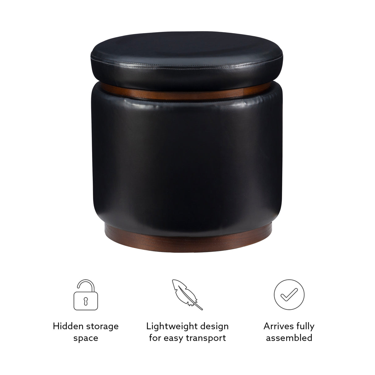 Sunny Black Faux Leather Storage Ottoman