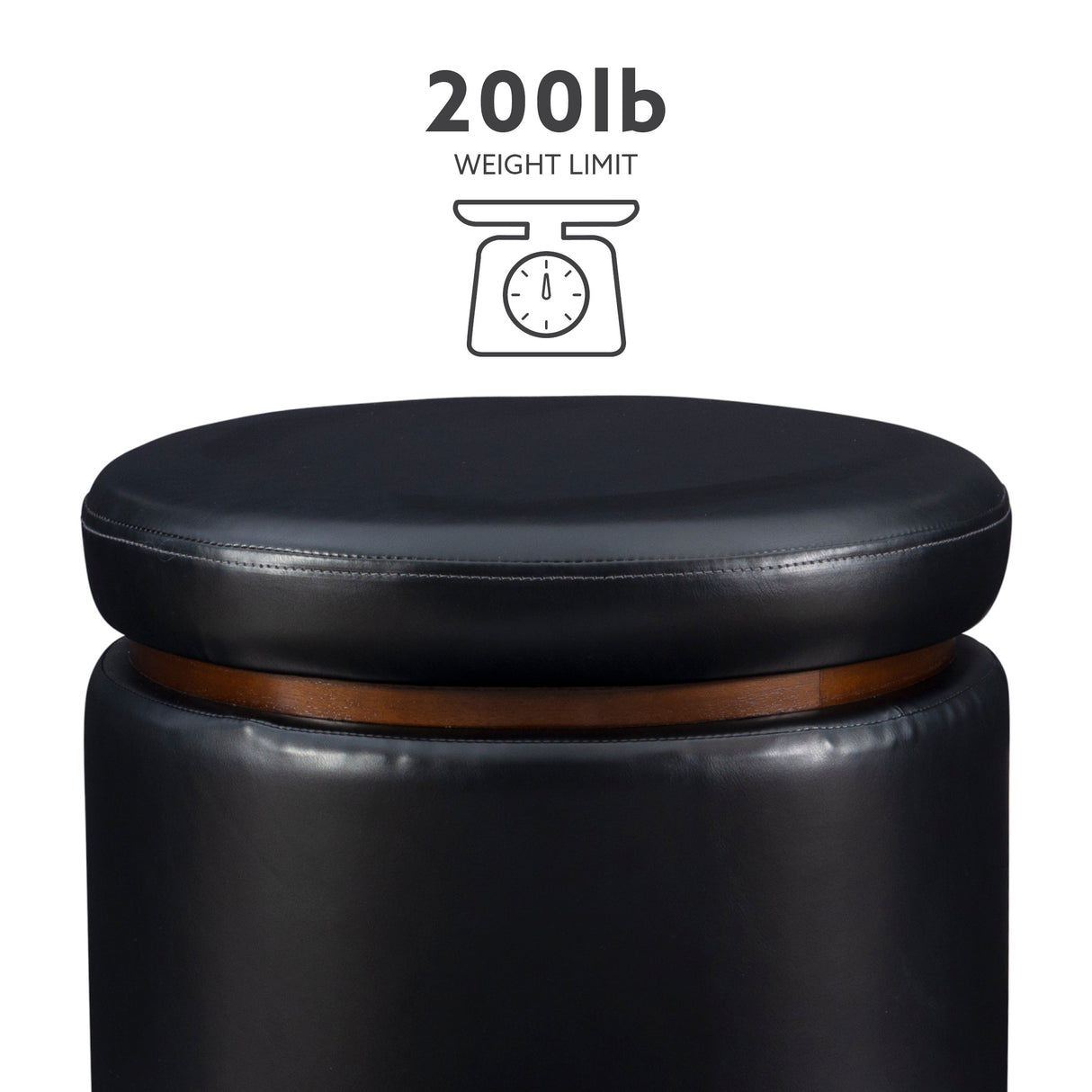 Sunny Black Faux Leather Storage Ottoman