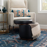Sunny Black Faux Leather Storage Ottoman