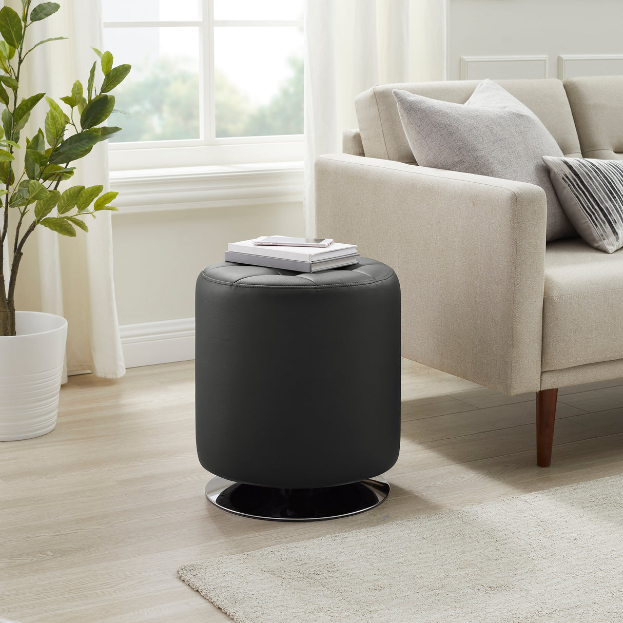 Saylor Black Swivel Ottoman