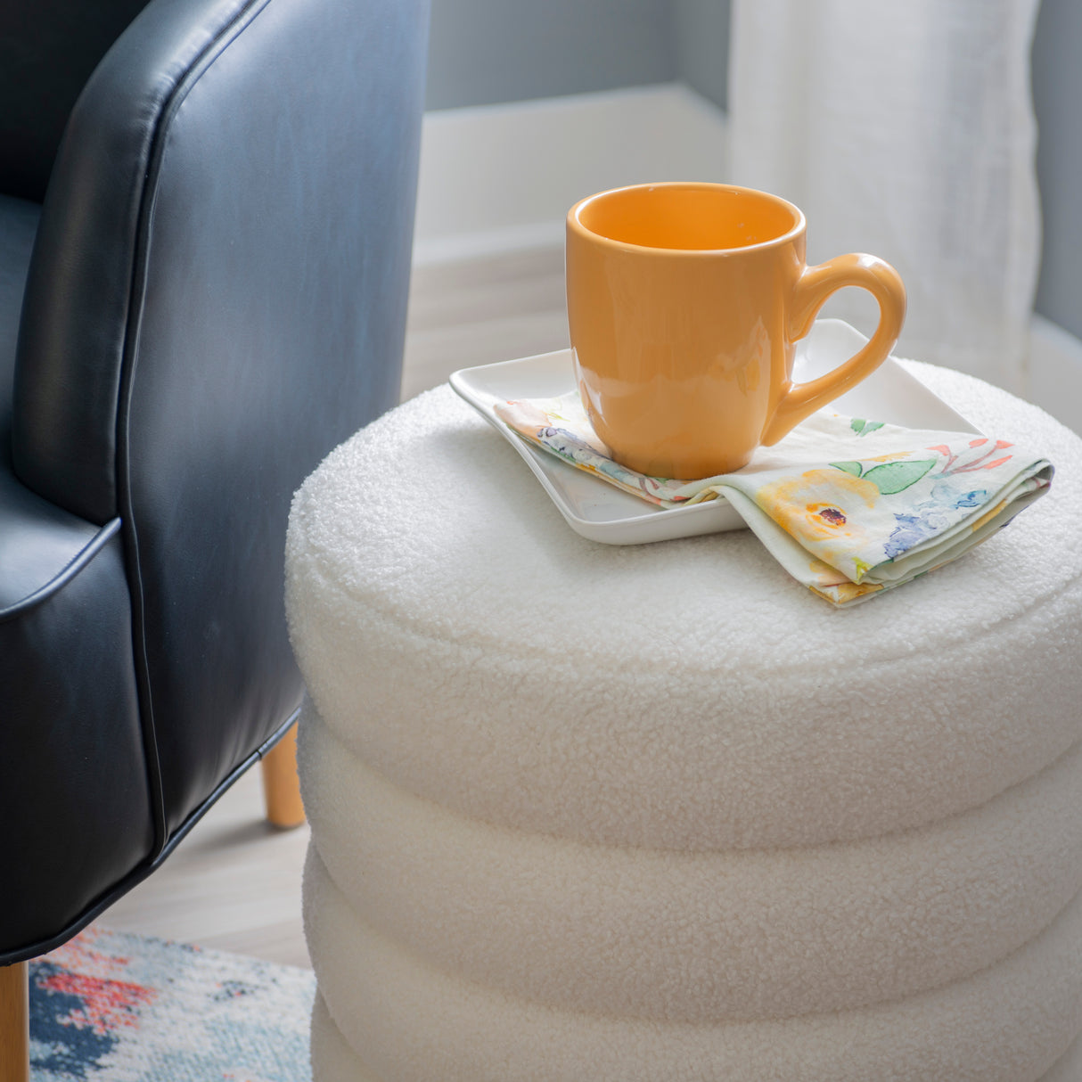 Kathy White Sherpa Round Ottoman