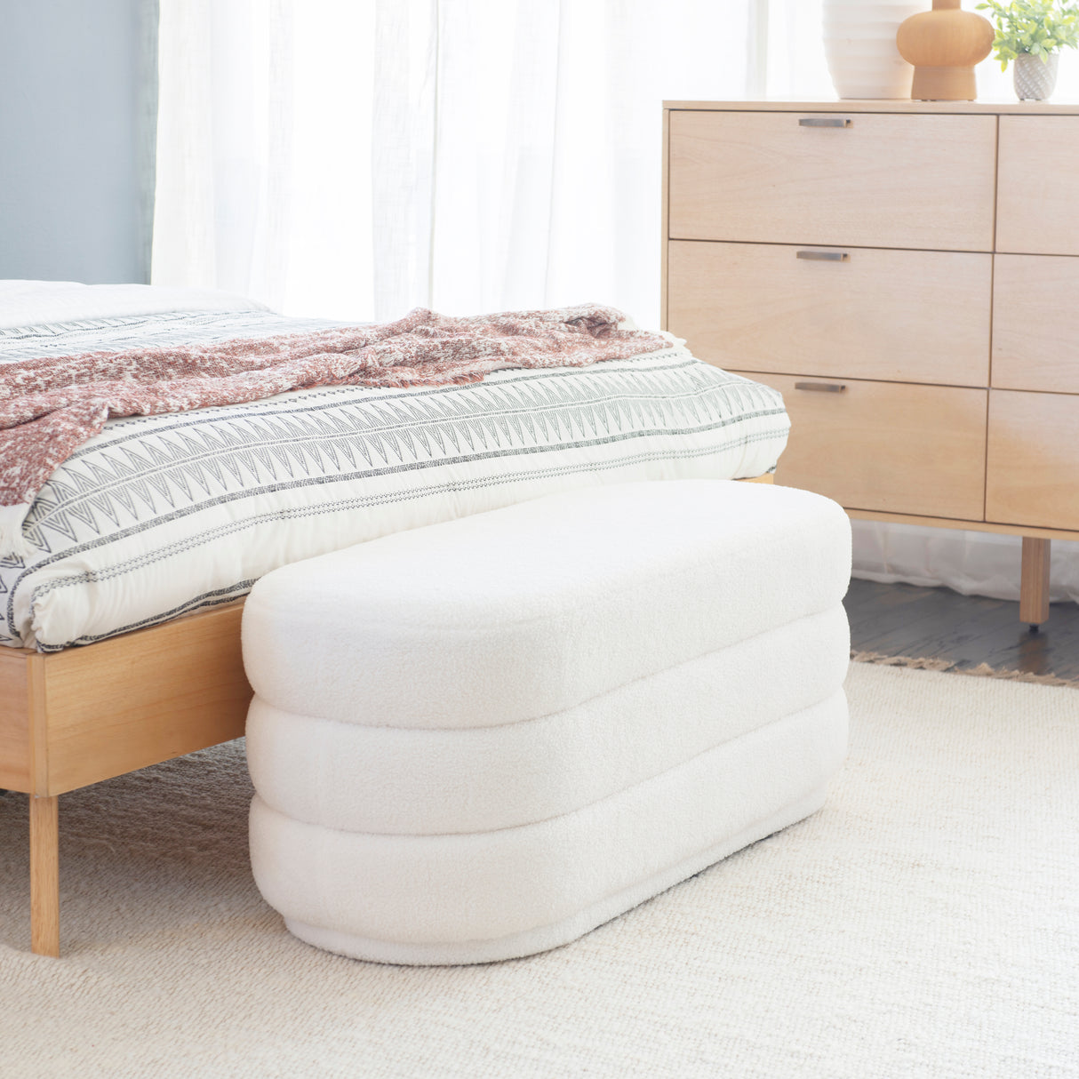 Lisa White Sherpa Oblong Ottoman