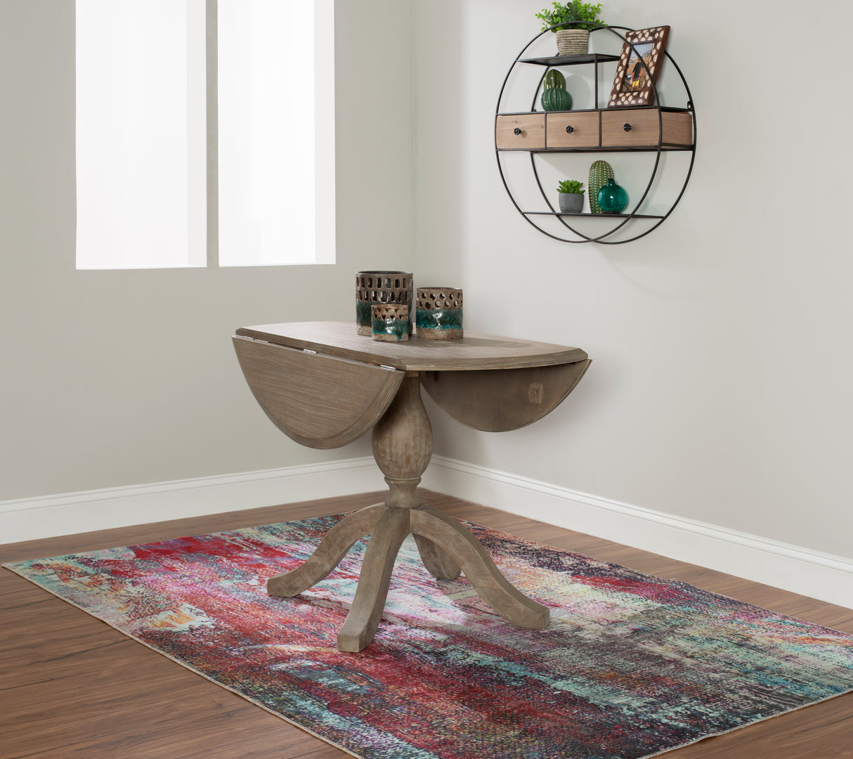 Torino Gray Wash Round Drop Leaf Table
