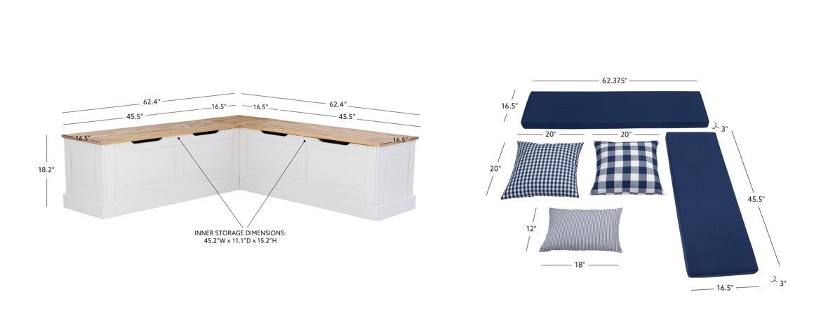 Norah Backless Corner Nook with 5-Piece Cushion Set