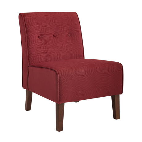 Three quarter front view harvest flower patterned upholstered armless chair black wooden legs on white background