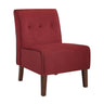 Three quarter front view harvest flower patterned upholstered armless chair black wooden legs on white background